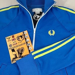 Retro Fred Perry Women's Track Jacket Vintage Portugal Made Blue & Neon Pirate69